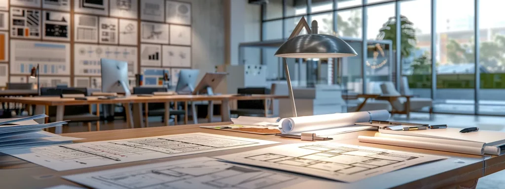 a sleek, modern office space features a polished conference table surrounded by architects’ blueprints and builders’ pricing sheets, with a spotlight illuminating a detailed cost comparison chart displayed on a digital screen, highlighting the nuances of fee structures and potential savings.