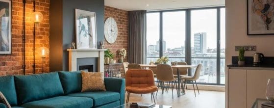 Modern apartment interior in Cardiff City Centre showcasing stylish renovation and urban living