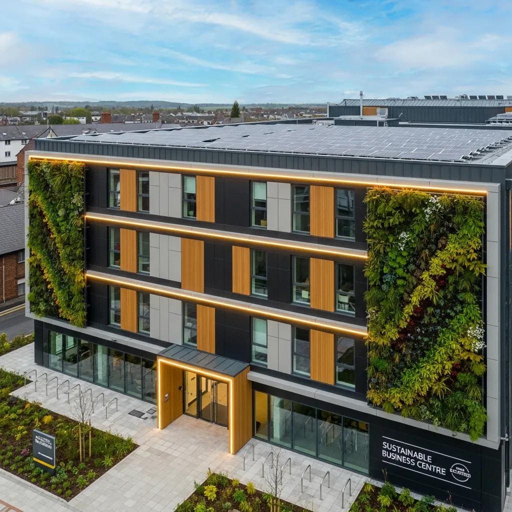 Commercial property in Cardiff with visible sustainable upgrades