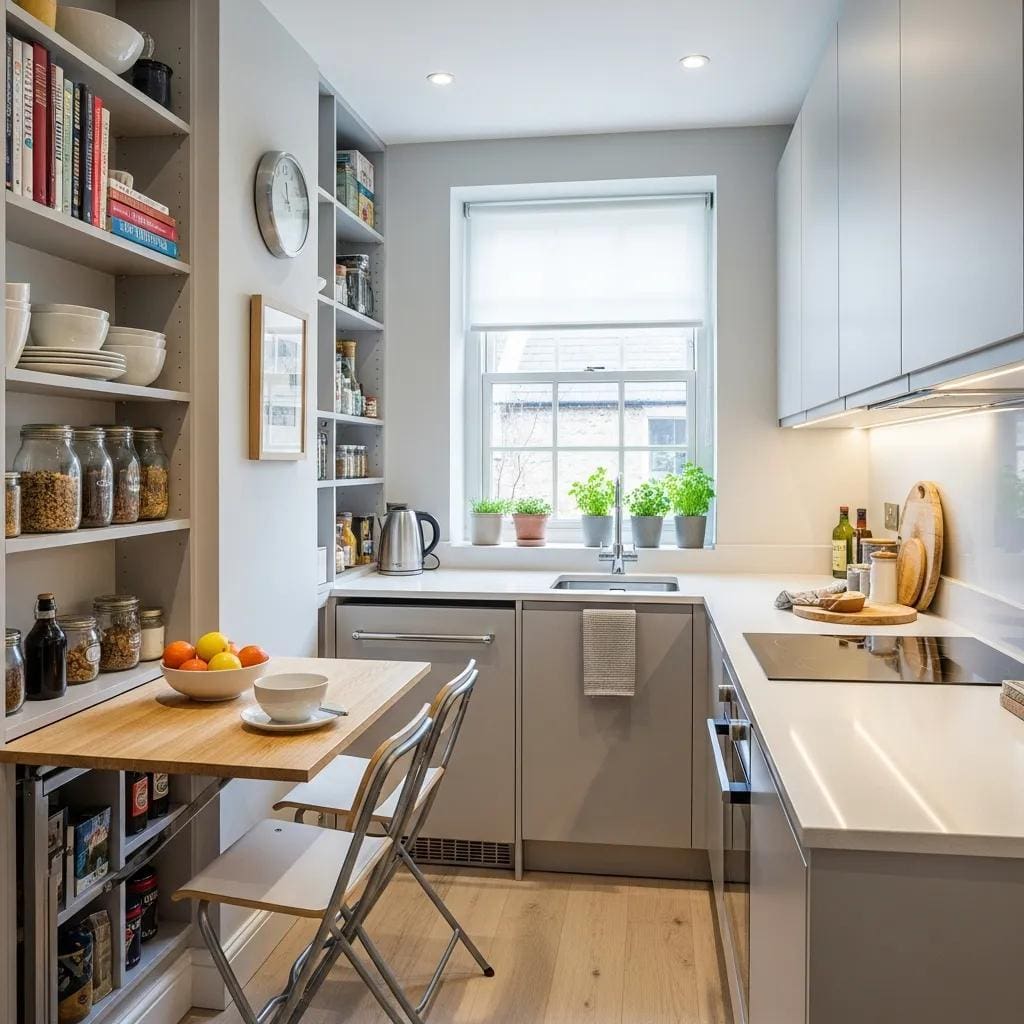 A compact Roath kitchen showing clever storage and space-saving solutions