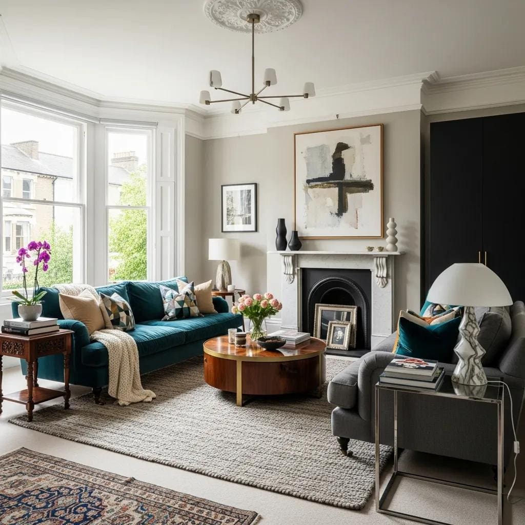 A living room in Roath that blends original detailing with contemporary furnishings