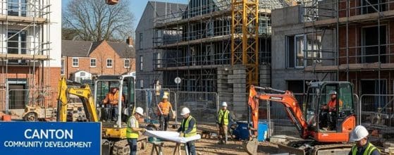 Construction site in Canton Cardiff highlighting planning permission process